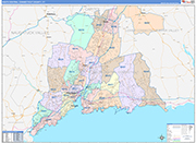 South Central Connecticut County Wall Map Color Cast Style